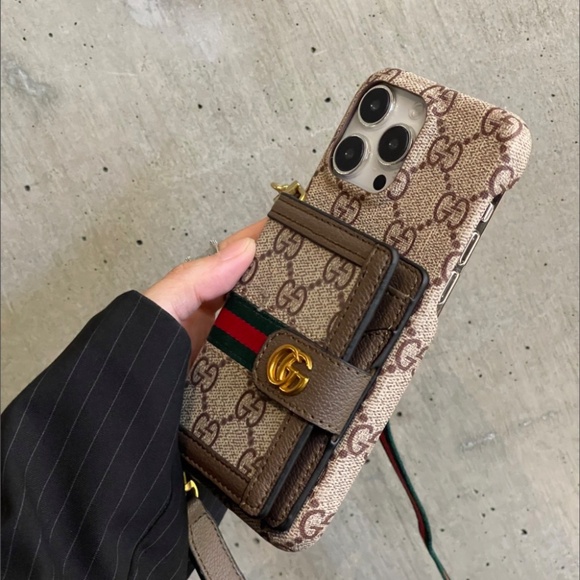Gucci Monogram Beige and Green Phone Case with Strap - Picture 2 of 6